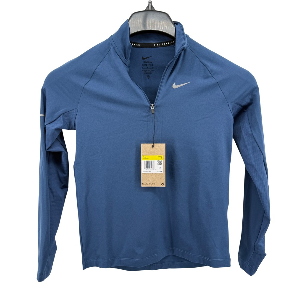 NEW Nike Stride Dri-FIT Pullover Kids Small 1/4-Zip Blue Long Sleeve IO0550-461